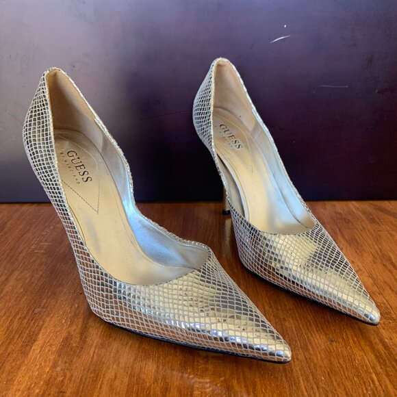 Guess - Gold Reptile Snakeskin Leather Pointed Toe Pumps - Picture 2 of 10